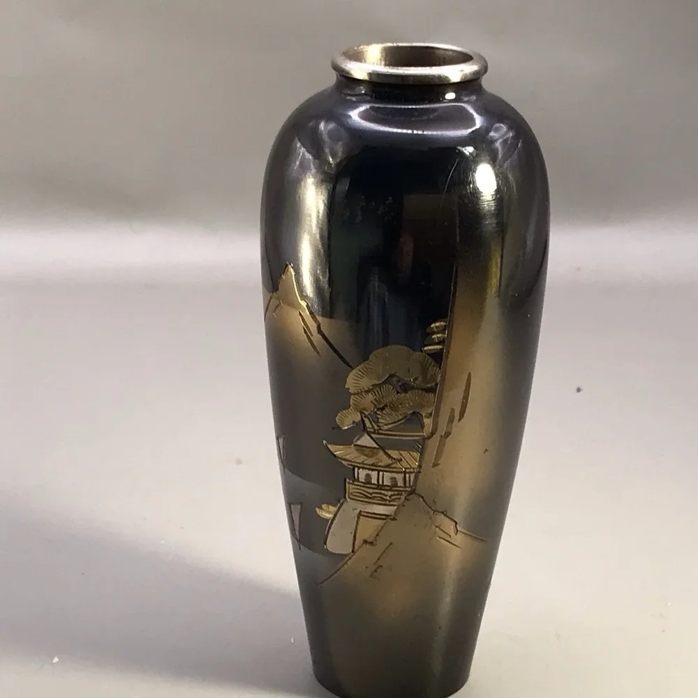VTG Etched Mixed Metal Japaneses Vase 5
